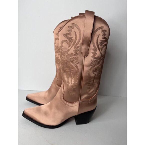 Free People Jeffrey Campbell Dagget Western Boots Mauve Pink Satin Size 7.5 NIB - Picture 4 of 6